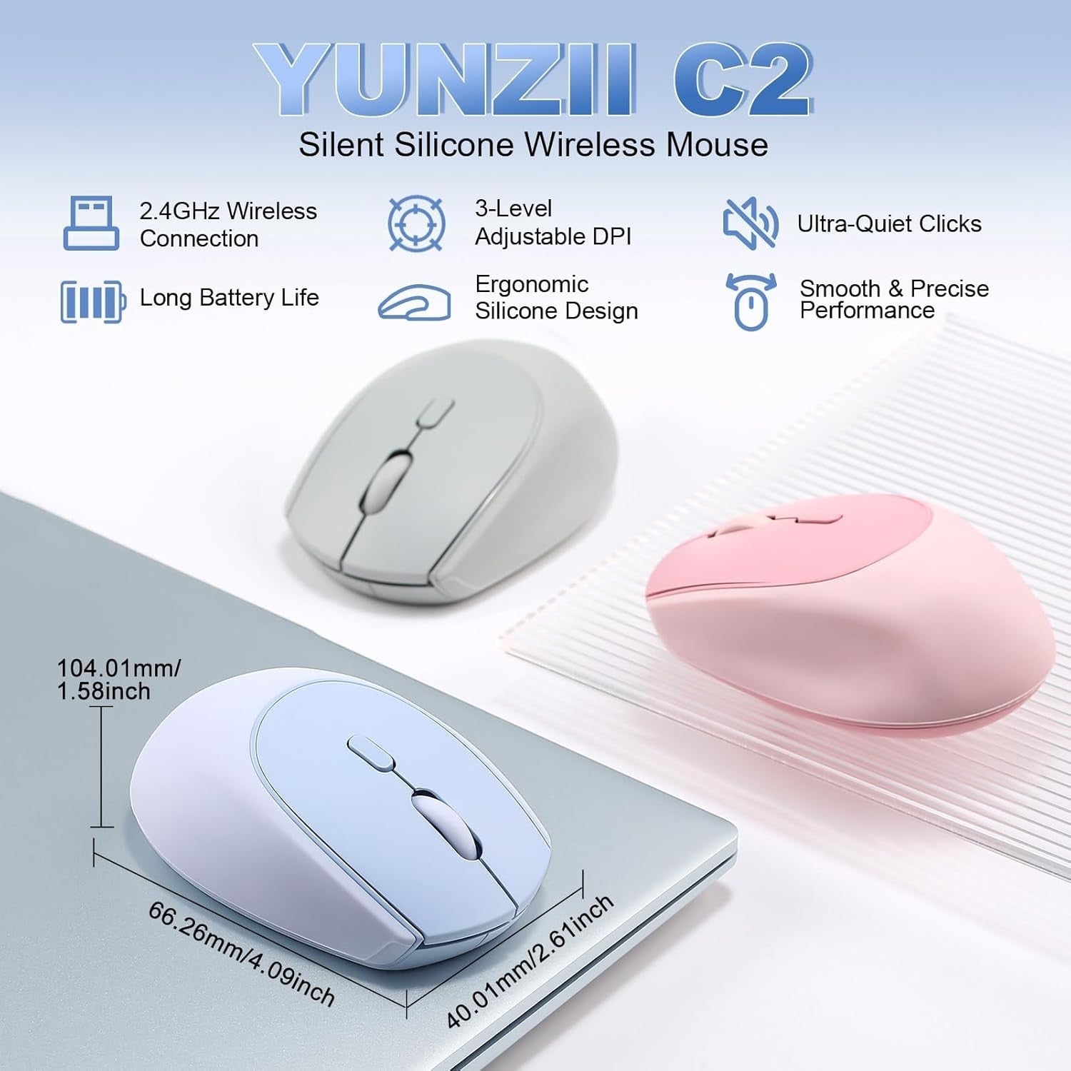 Silent Wireless Mouse 2.4GHz 1600 DPI Cute Portable Laptop PC