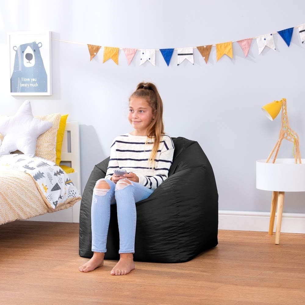 Kids Bean Bag Chair Large Water-Resistant Indoor Outdoor Seat Black