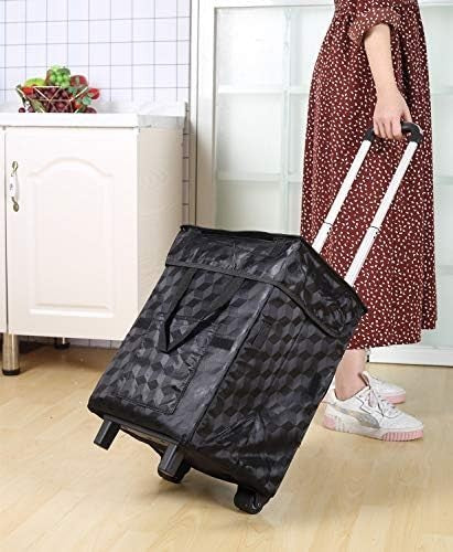 Foldable Utility Cart 41L Collapsible Grocery Trolley Waterproof Black Plaid
