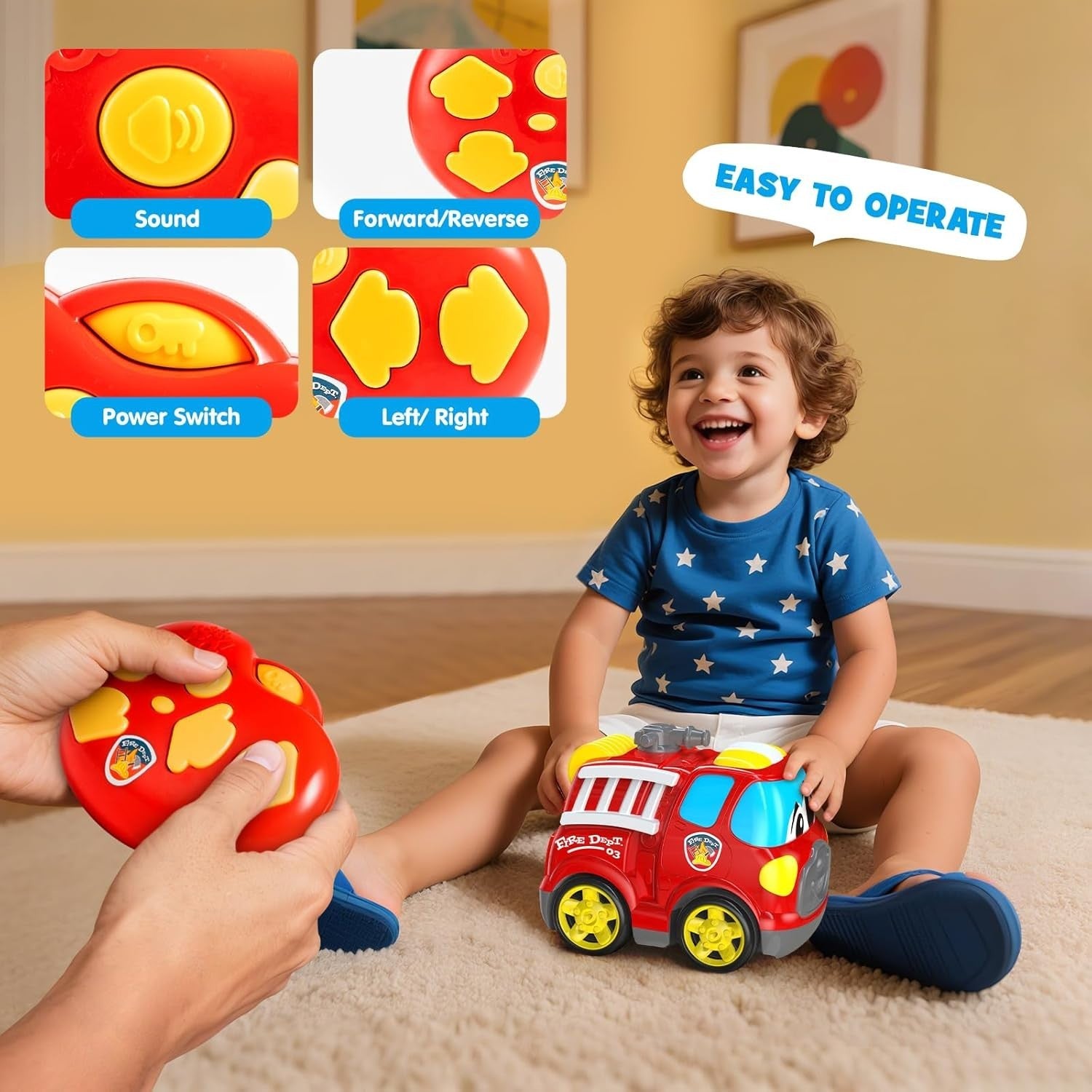 Fire Engine Remote Control Toy for 2–3 Year Old Boys – Lights & Sound 19CM RC