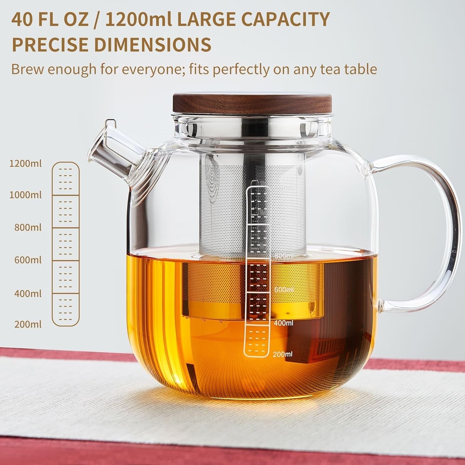 40oz Glass Teapot with Infuser Heat Resistant Borosilicate Tea Pot Lid