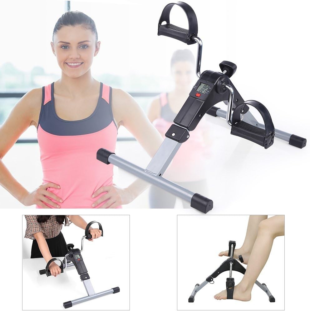 Foldable Mini Pedal Exerciser w/ LCD Display Adjustable Resistance for Arms/Legs
