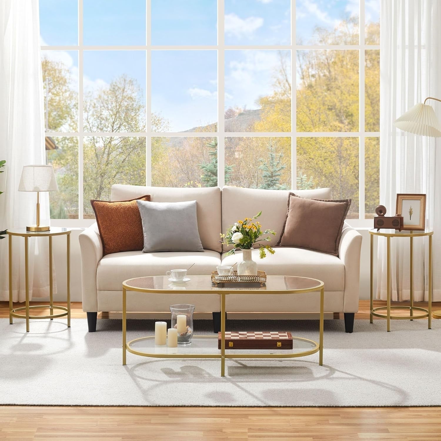Round Tempered Glass Side Table with Metal Frame, 40.5cm Top, Durable & Stylish