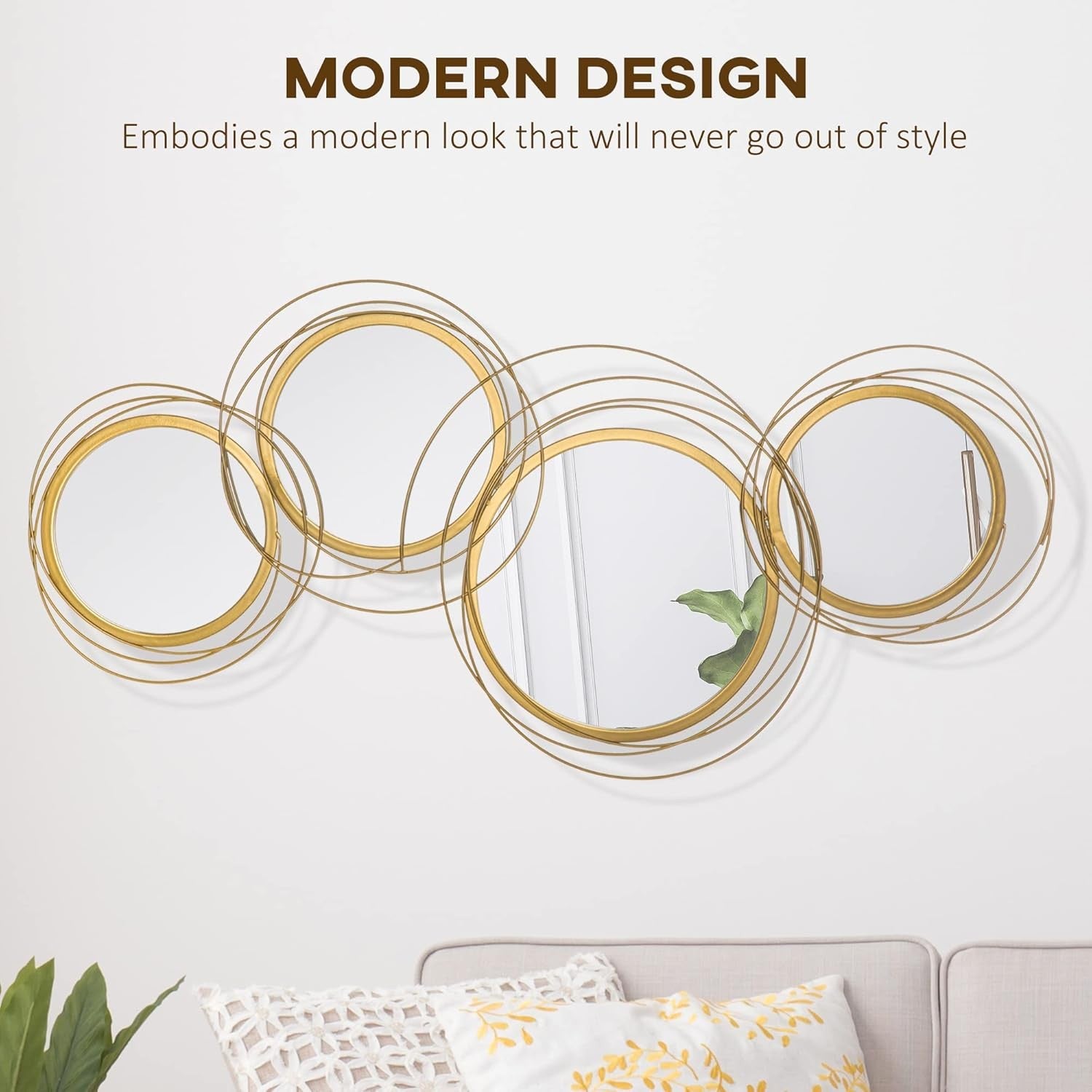 Gold Metal Wall Mirror 107cm Modern Decorative Art Living Room