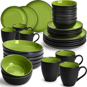 30pc Stoneware Dinner Set Green Plates Bowls Mugs Service for 6 Kitchen