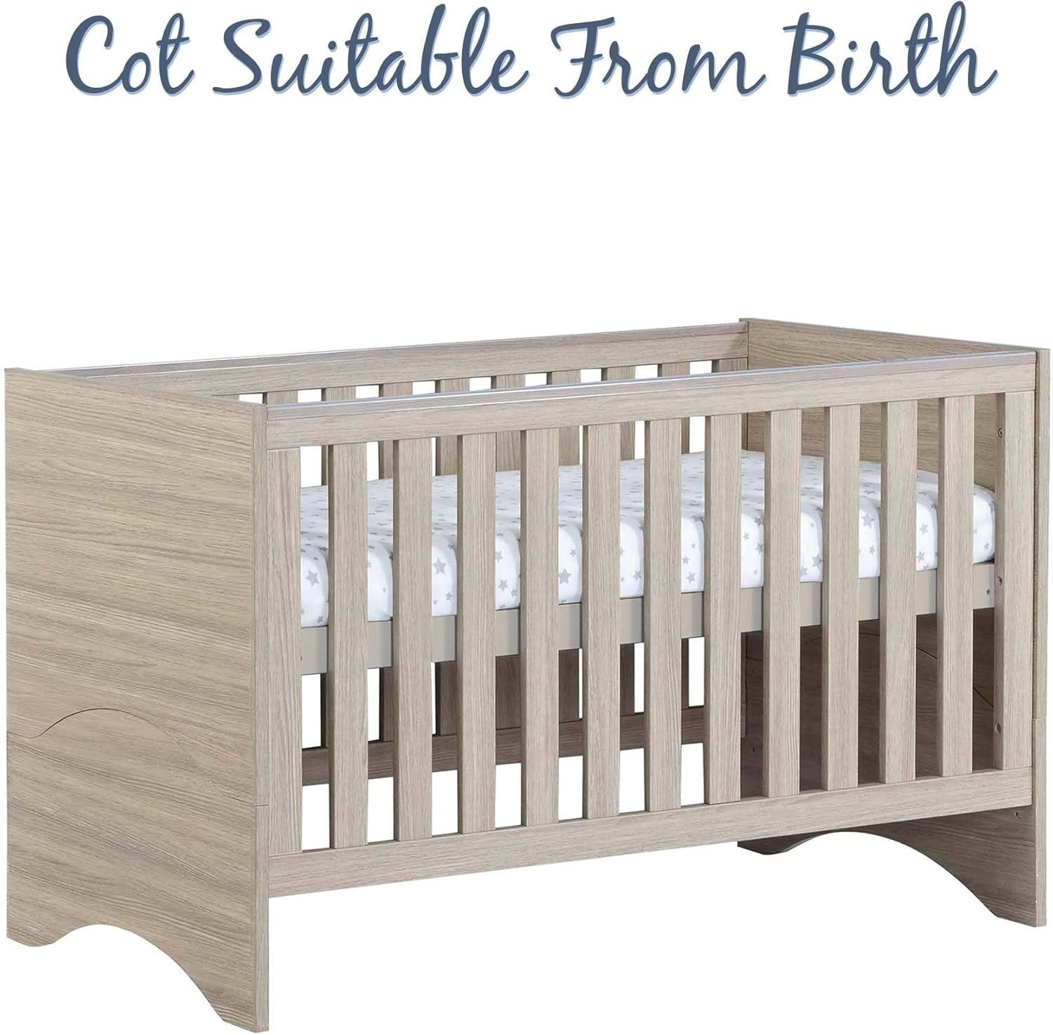 Convertible Baby Cot Bed Toddler Bed Adjustable Mattress Height Oak