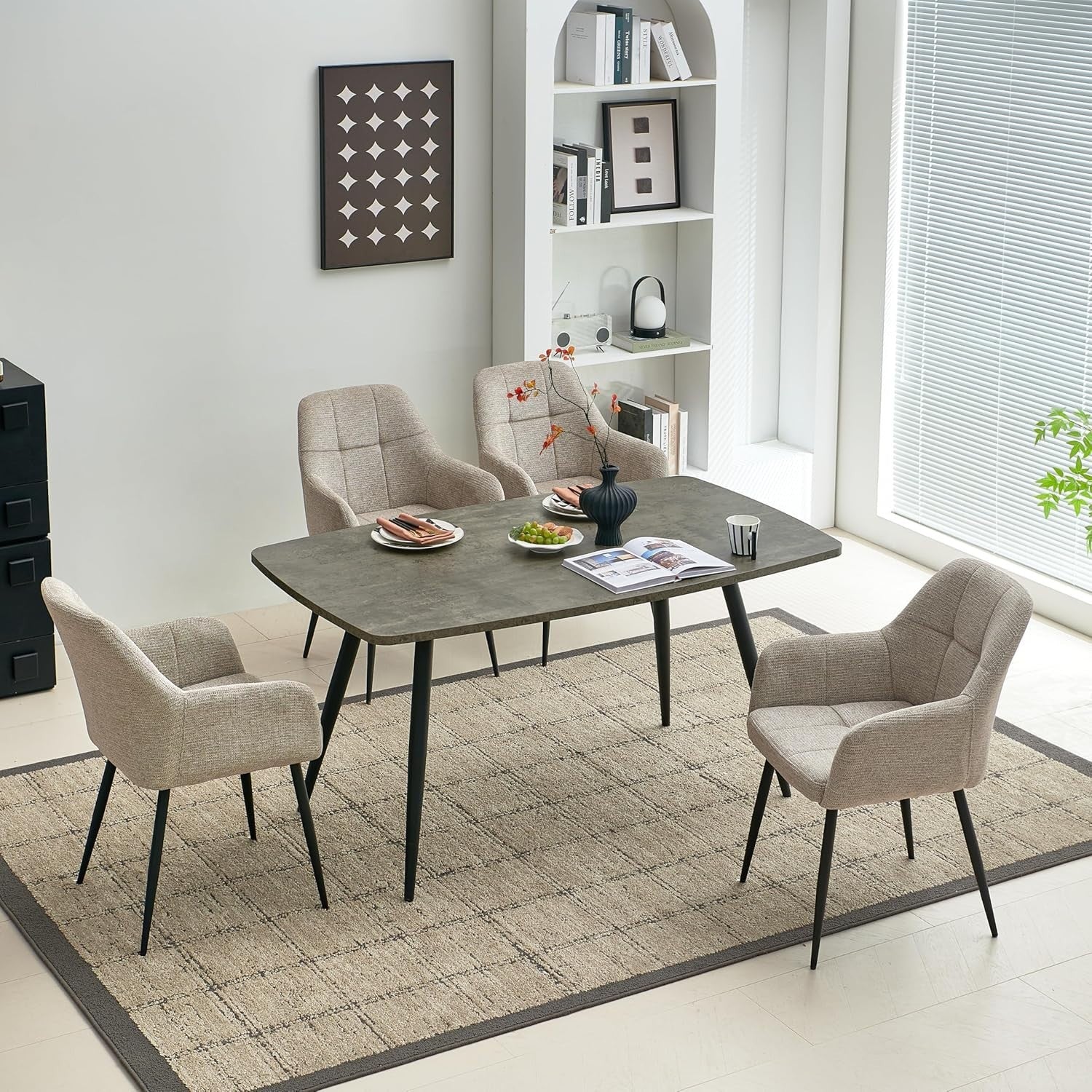 Modern Plush Chenille Armchair Dining Chair Soft Padded Seat Metal Legs