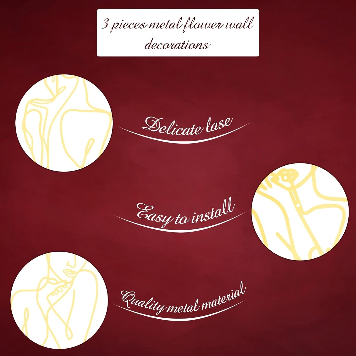 3Pcs Gold Metal Wall Art Minimalist Abstract Woman Decor