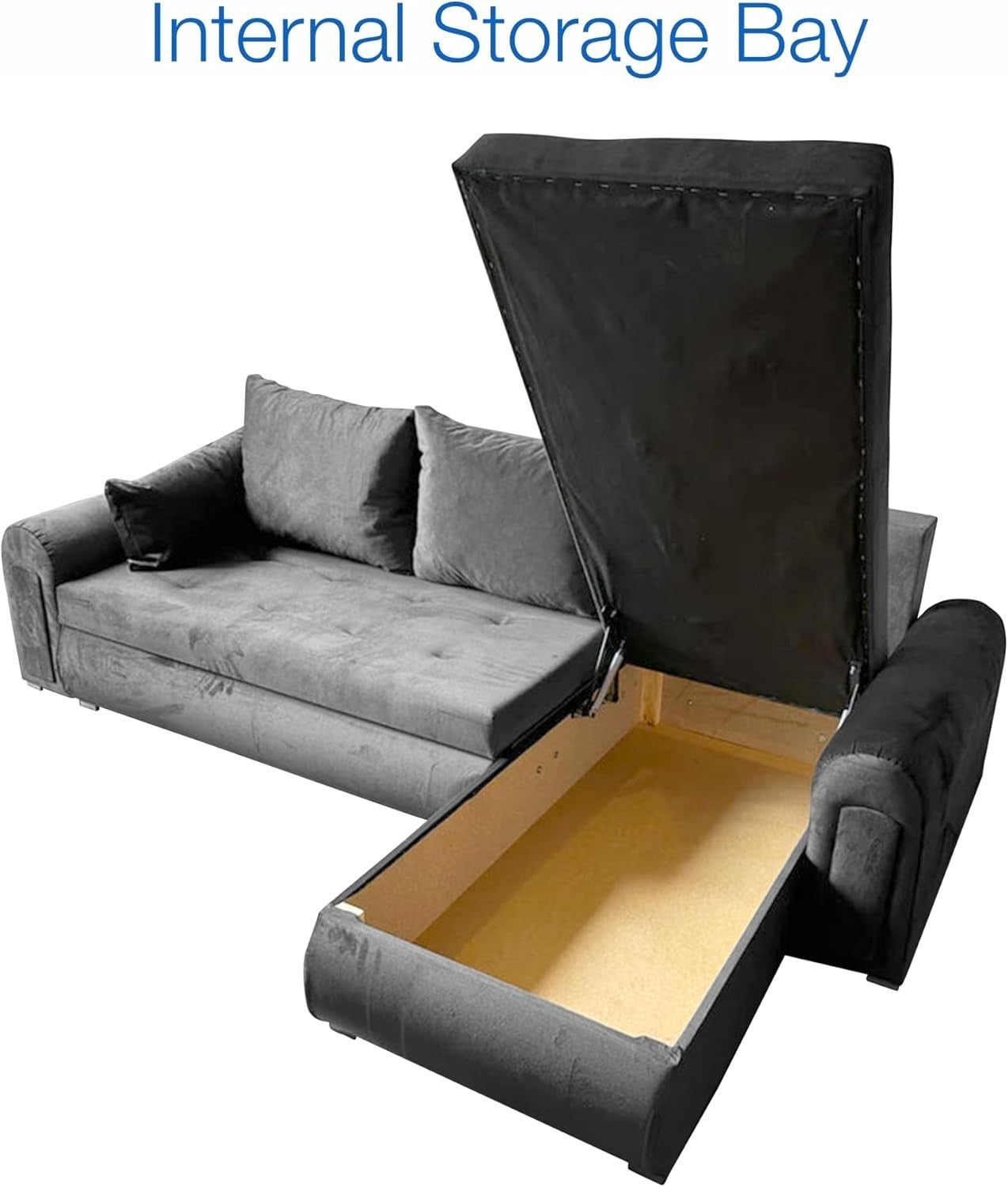 Convertible L-Shape Sofa Bed with Storage – Plush Velvet Grey Sleeper
