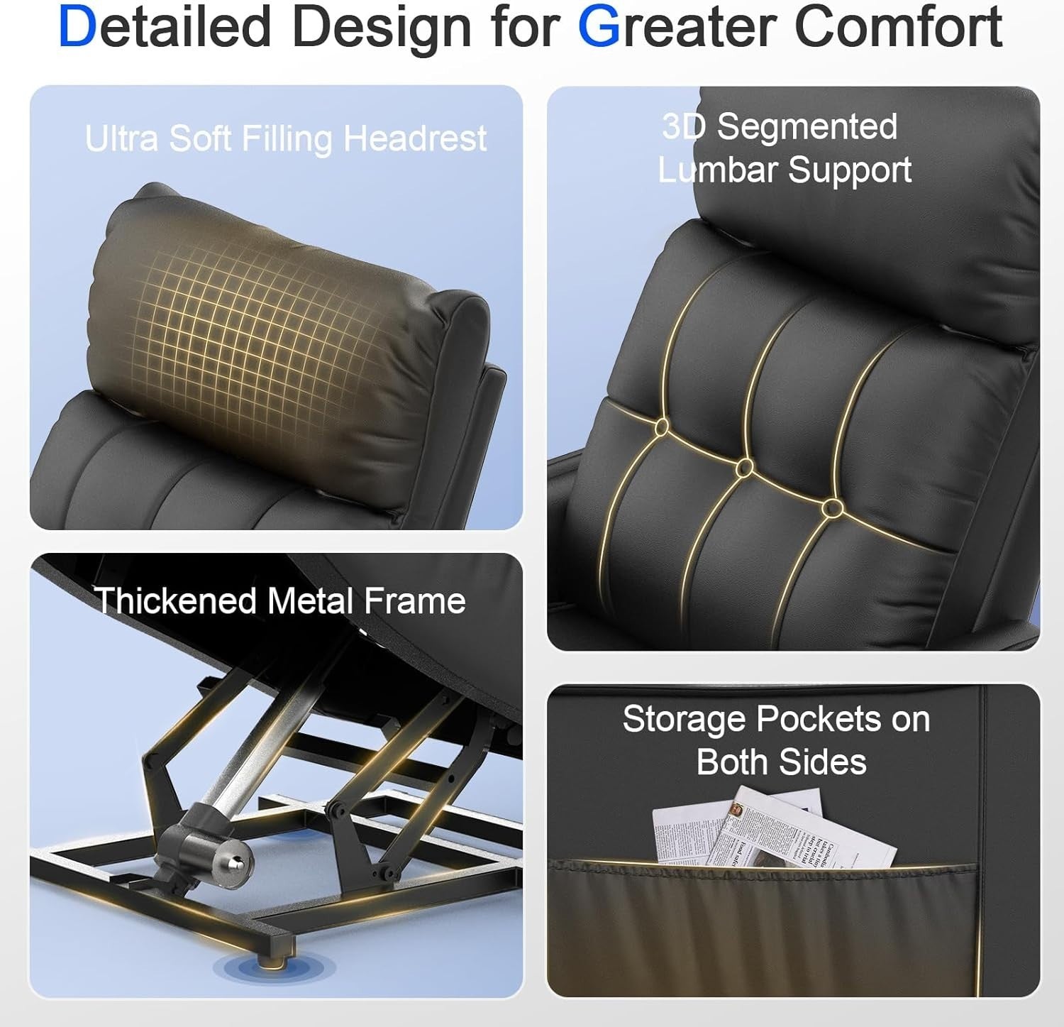 Black Power Lift Recliner Chair Elderly Massage Heat Remote Controls Footrest