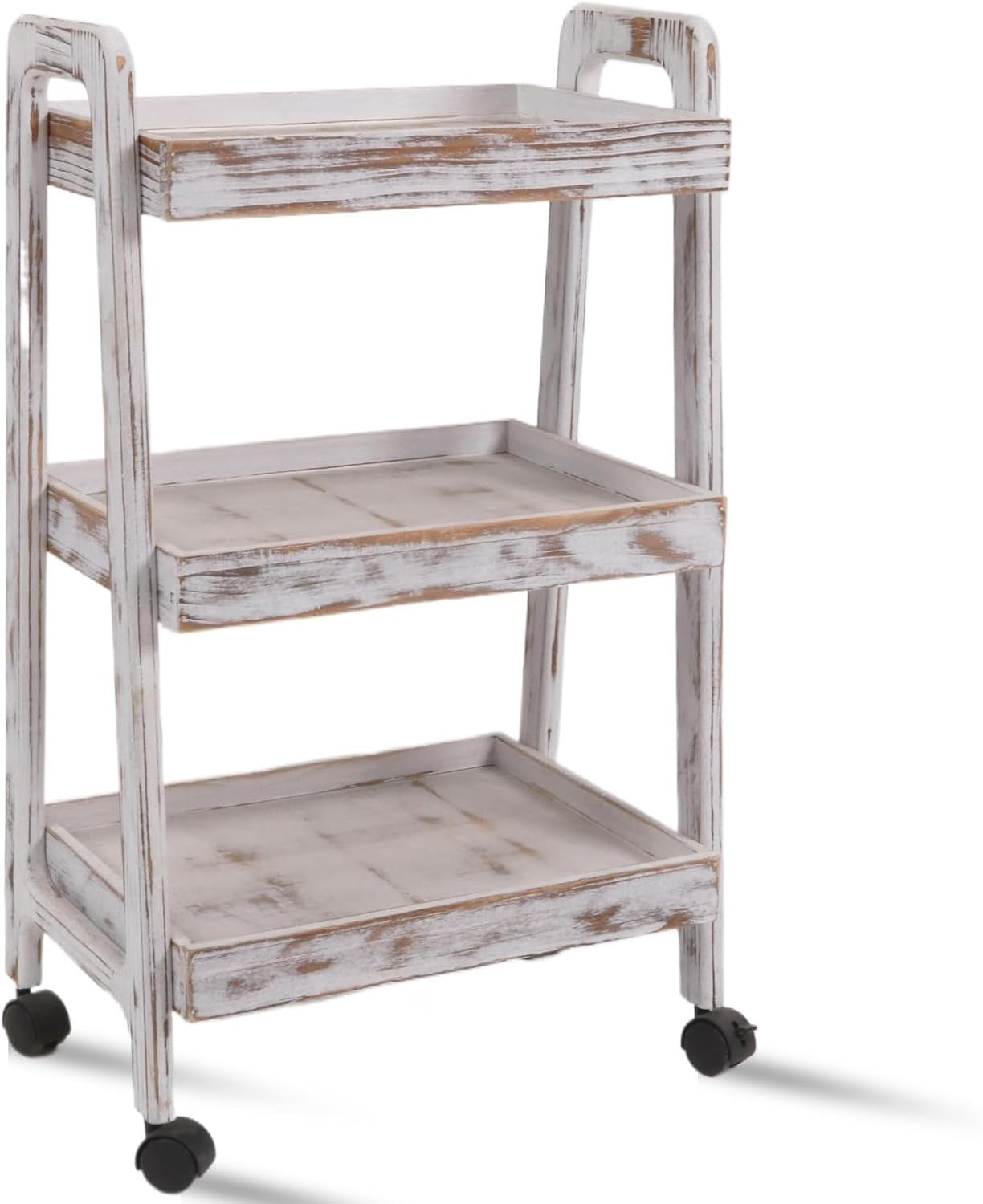 3 Tier Wooden Rolling Cart Storage Trolley Kitchen Bathroom Utility Wheels