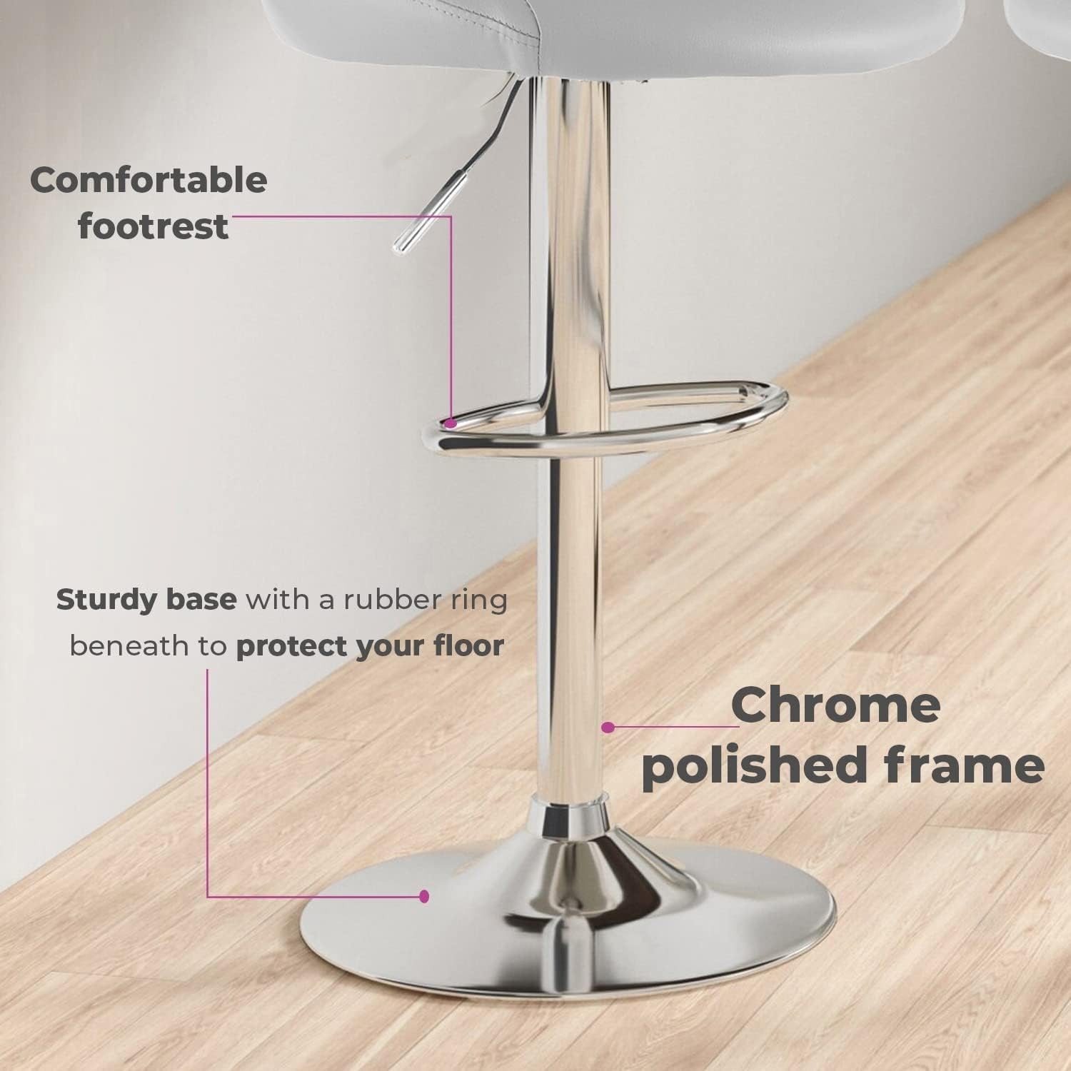 Grey Faux Leather Adjustable Swivel Bar Stools Set of 2 Chrome
