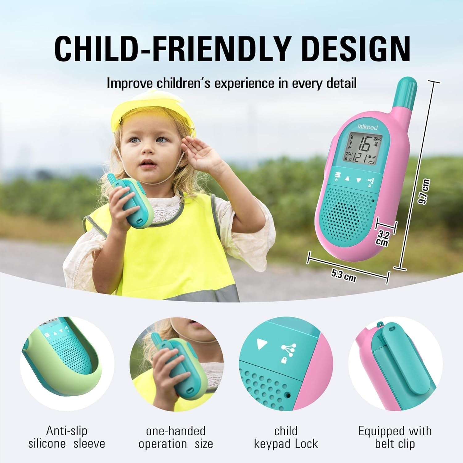 Kids Walkie Talkies Rechargeable 2 Pack 16 Channel VOX Long Range Gift