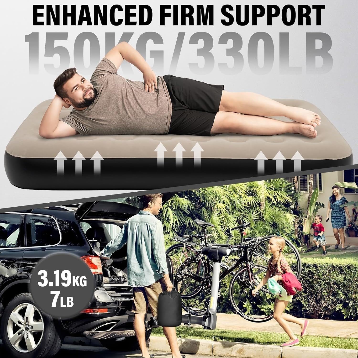 Single Self-Inflating Air Mattress with Built-In Pump – 190x98x25cm