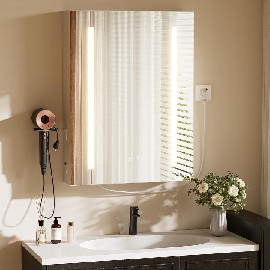 LED Bathroom Mirror Cabinet 60x80cm Wall Unit Demister Light Socket
