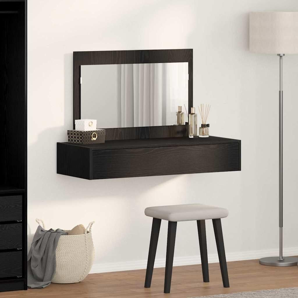 Black Oak Dressing Table Vanity Set Mirror Drawer Small Bedroom Furniture