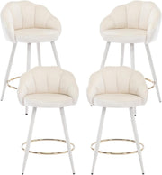 Beige Velvet Bar Stools Set of 4 Modern Kitchen Counter Breakfast Chairs