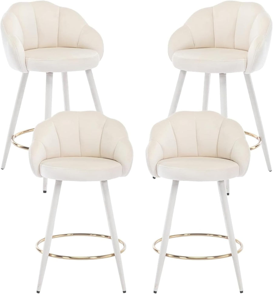 Beige Velvet Bar Stools Set of 4 Modern Kitchen Counter Breakfast Chairs
