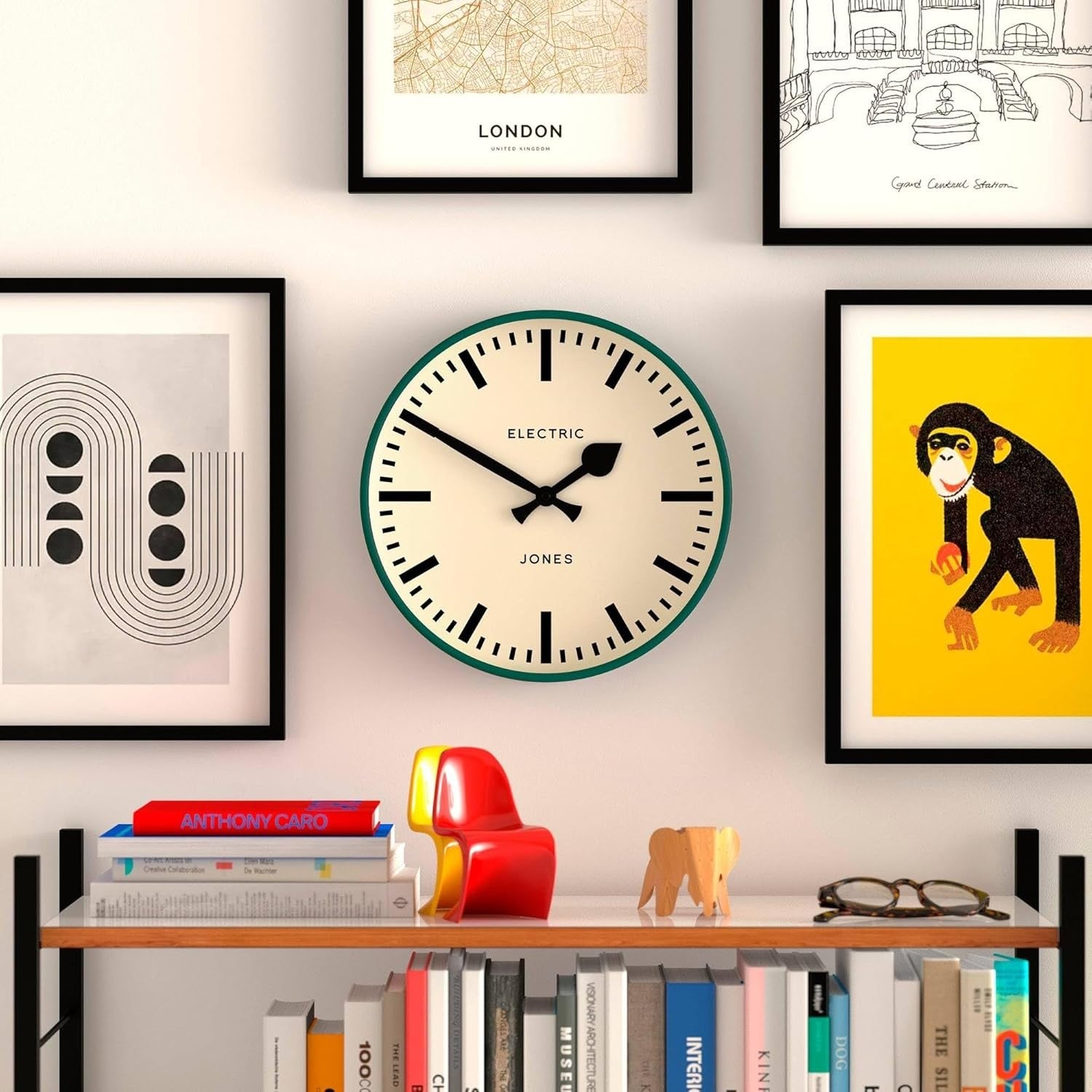 30cm Modern Wall Clock Silent Quartz Station Style Green Round Clock Home Office
