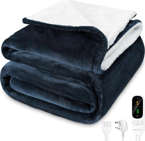 Electric Heated Throw Blanket 160x180cm Sherpa Fleece 6 Heat 9h Timer