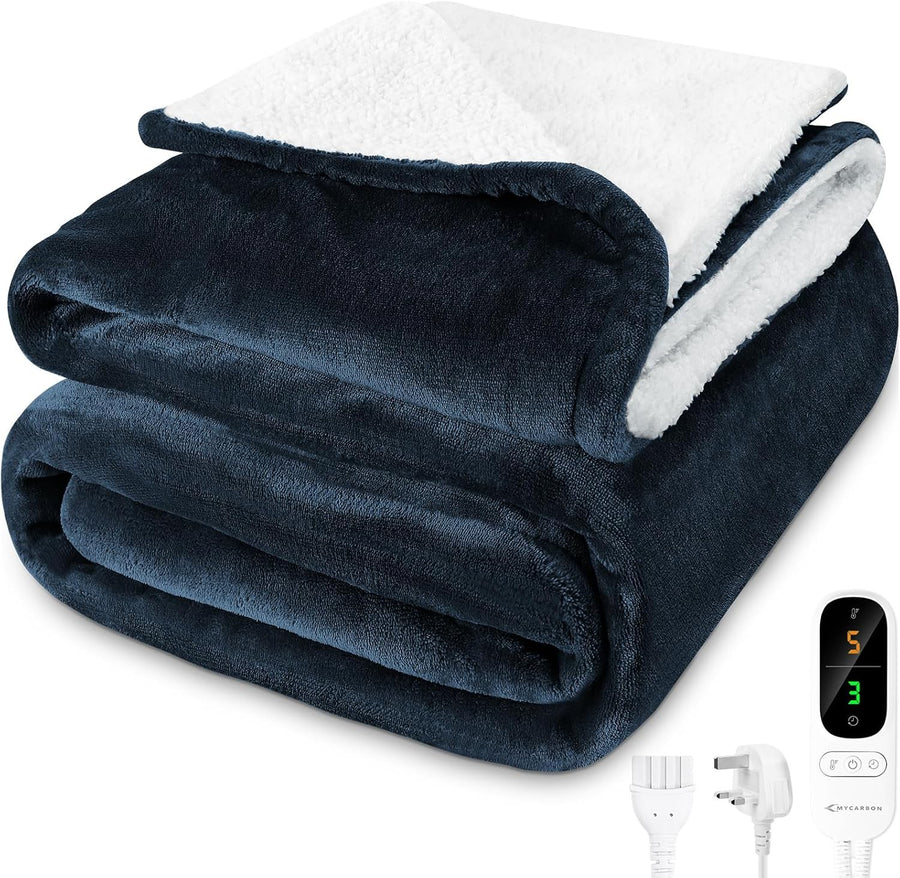 Electric Heated Throw Blanket 160x180cm Sherpa Fleece 6 Heat 9h Timer