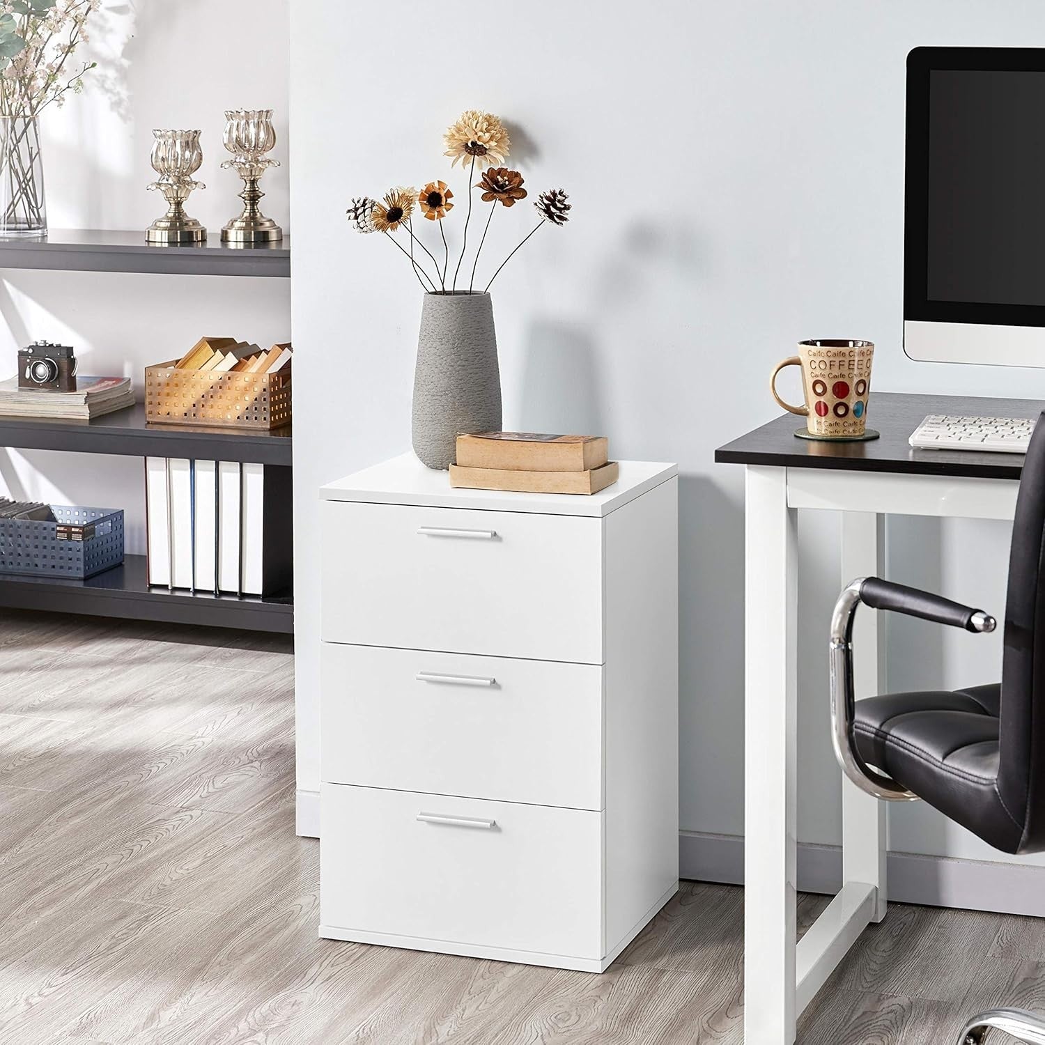 Set of 2 White Bedside Tables with 3 Drawers Modern Bedroom Nightstands