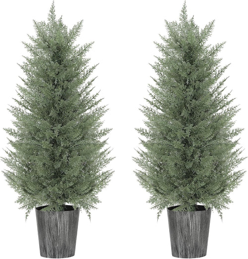 Set of 2 Artificial Cypress Trees 90cm UV Resistant Faux Plants w/ Pots Outdoor
