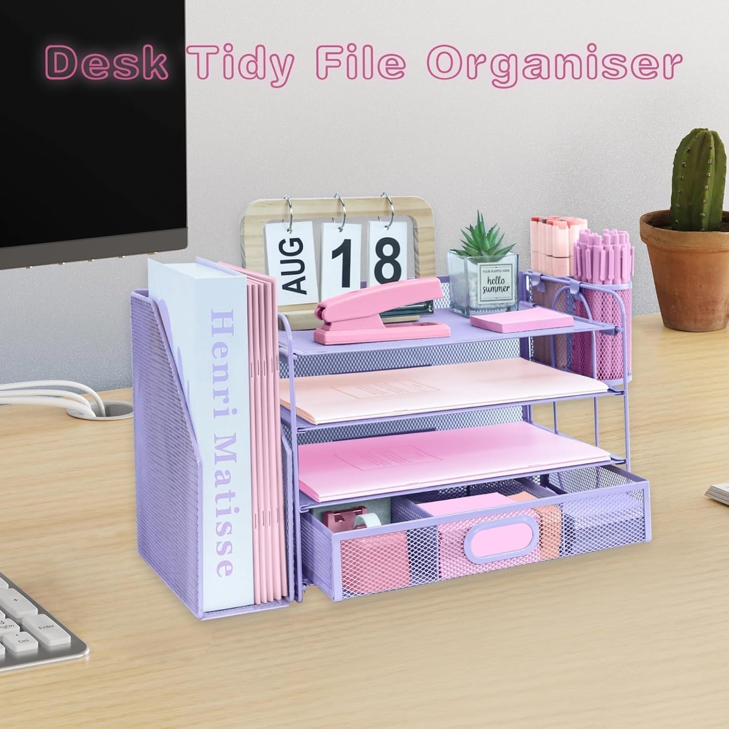 4-Tier Desk Organizer with Drawer & Pen Holders – Metal Desktop Storage