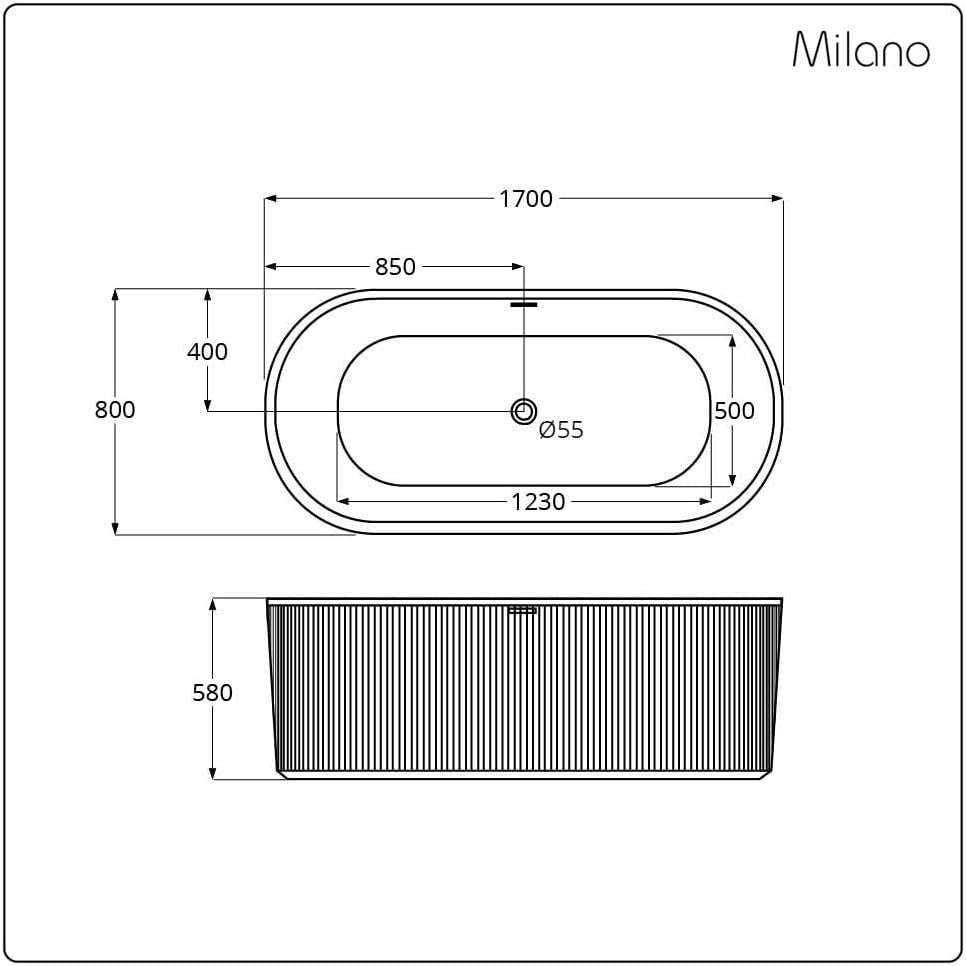 White Freestanding Double Ended Fluted Bath 1700x800mm Brass Overflow