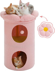 Flower Cat Cave Bed with Condo Top Perch Hideaway Tower Pink 2 Level