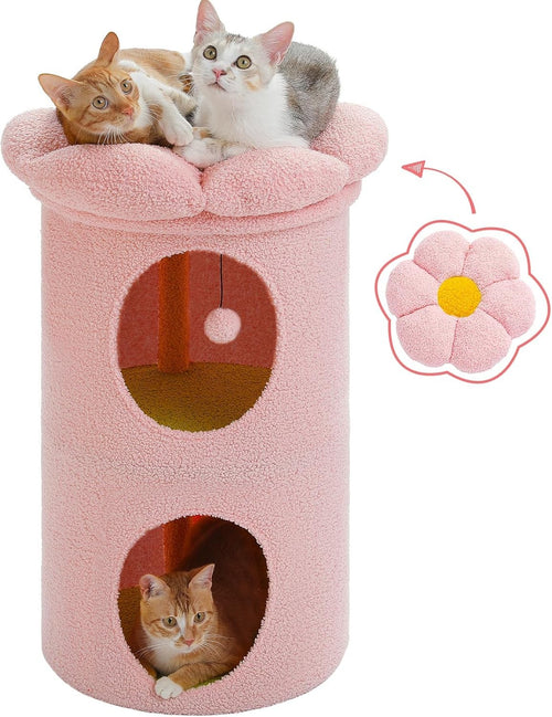 Flower Cat Cave Bed with Condo Top Perch Hideaway Tower Pink 2 Level