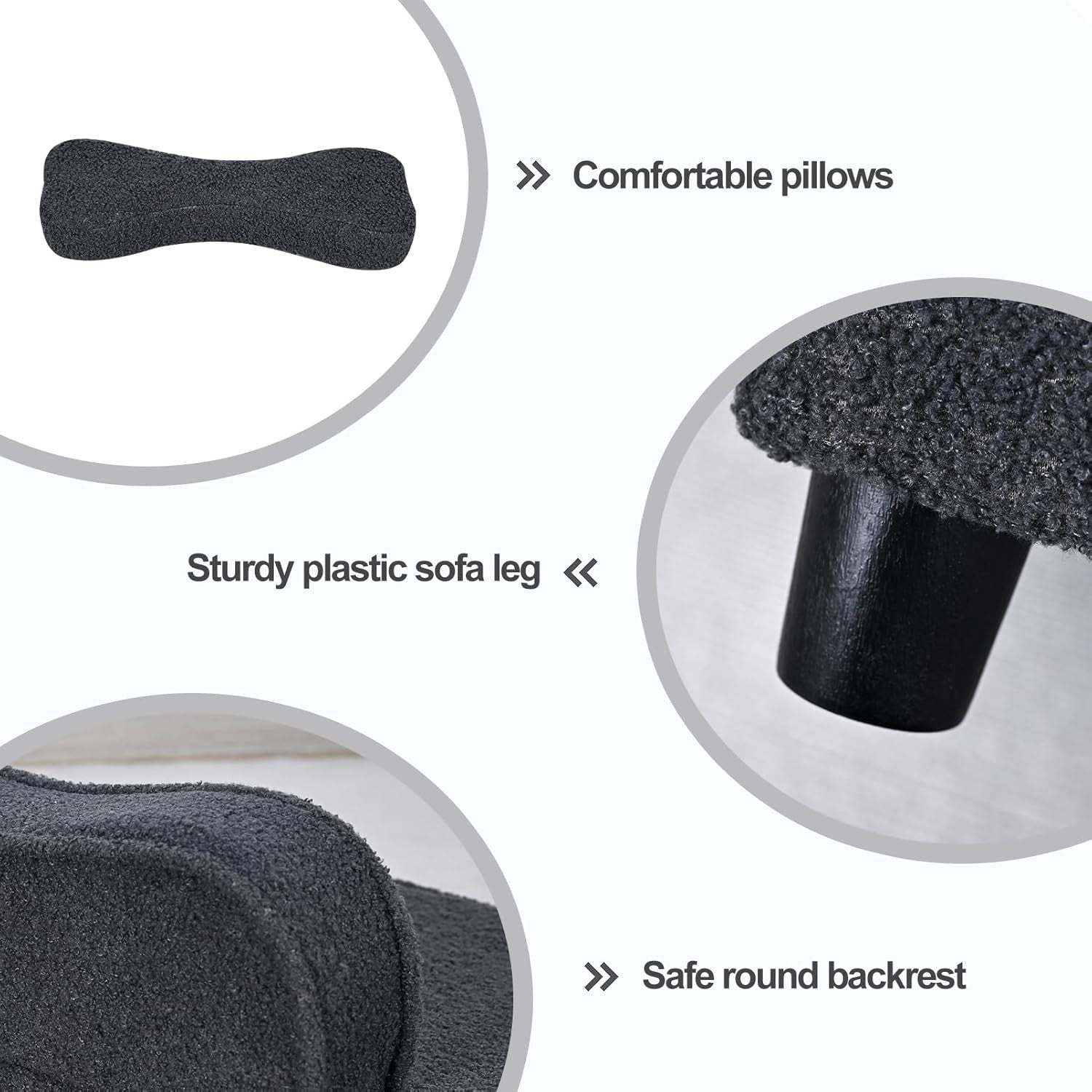 Pet Sofa Bed Teddy Velvet Dog Cat Couch w Wood Base Grey