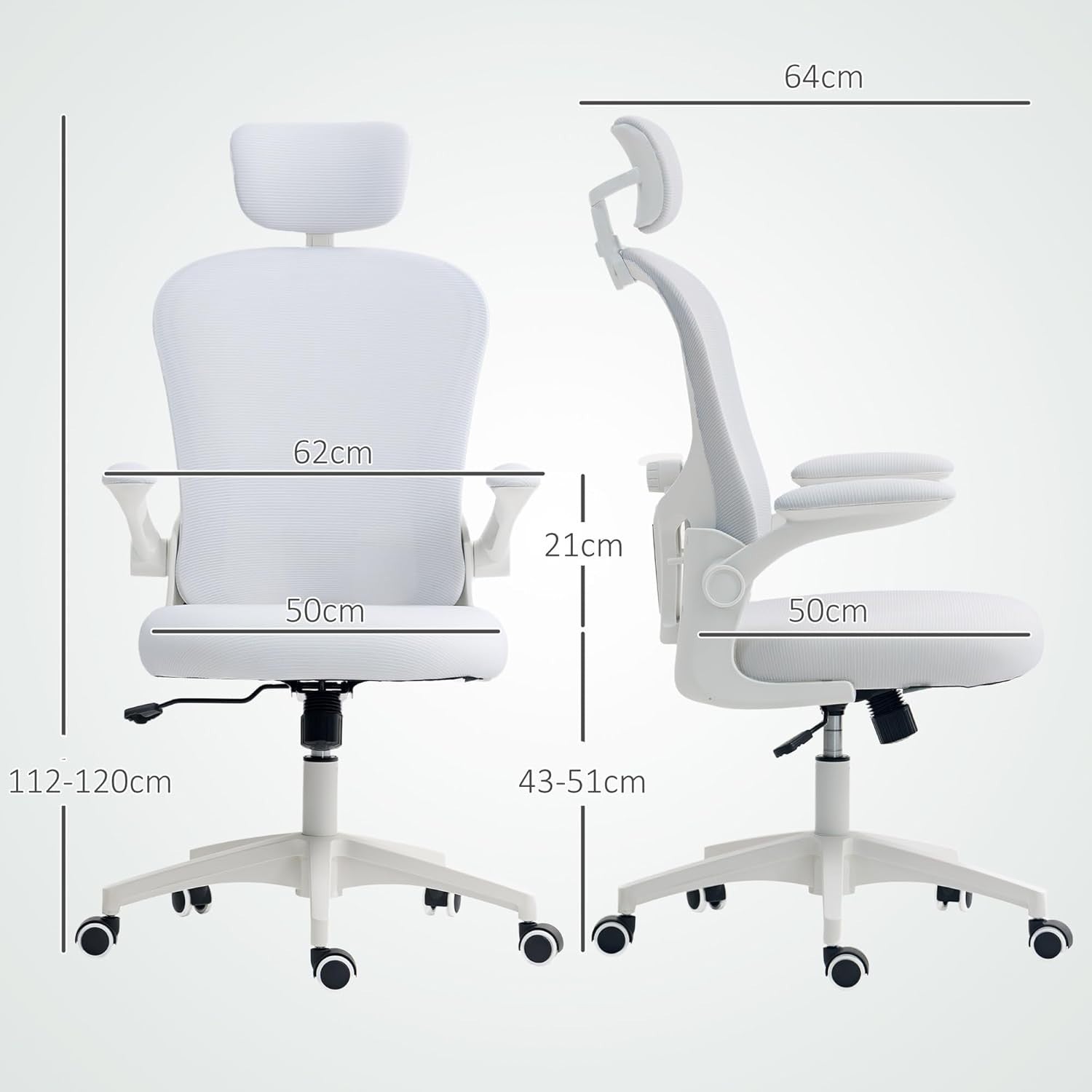 Ergonomic Mesh Office Desk Chair Adjustable Lumbar Headrest Swivel White 120kg L