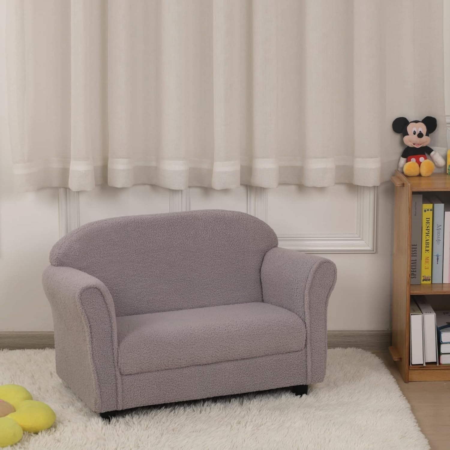 Children Grey Sofa Couch with Armrests – Double Seater Toddler Couch Chair