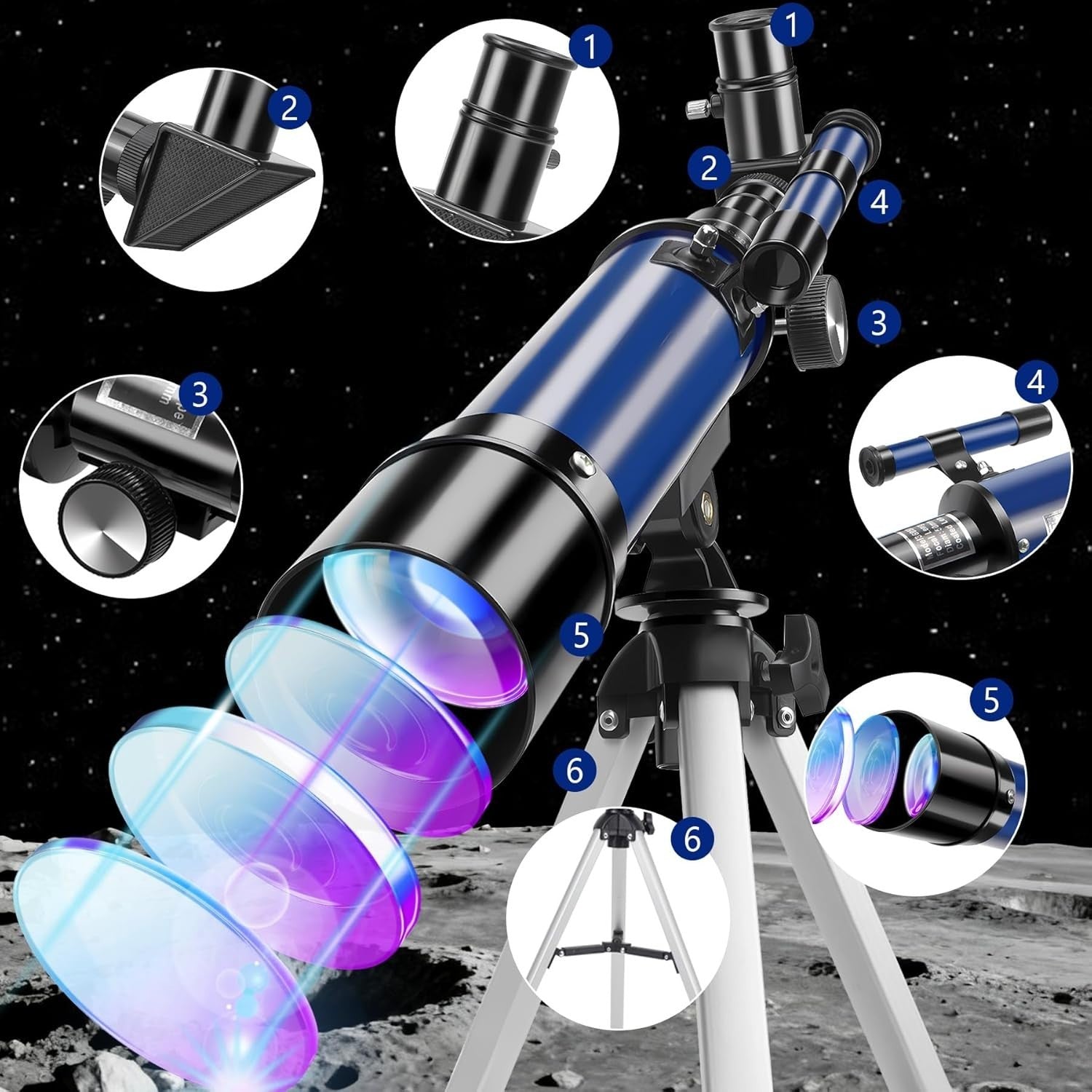 50mm Kids Telescope with Tripod, 90X Magnification & 3 Eyepieces