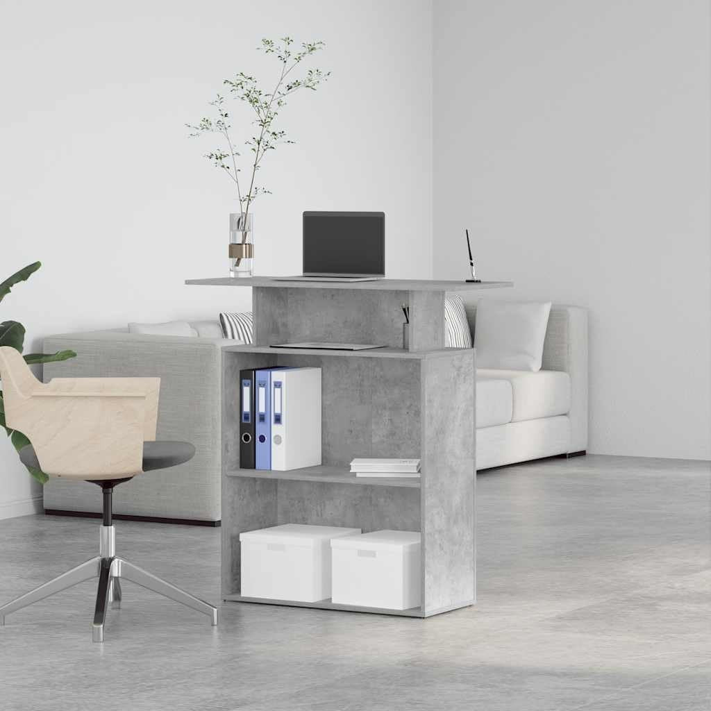 Concrete Grey Reception Desk 100x40x104cm Modern Counter with Storage Shelf