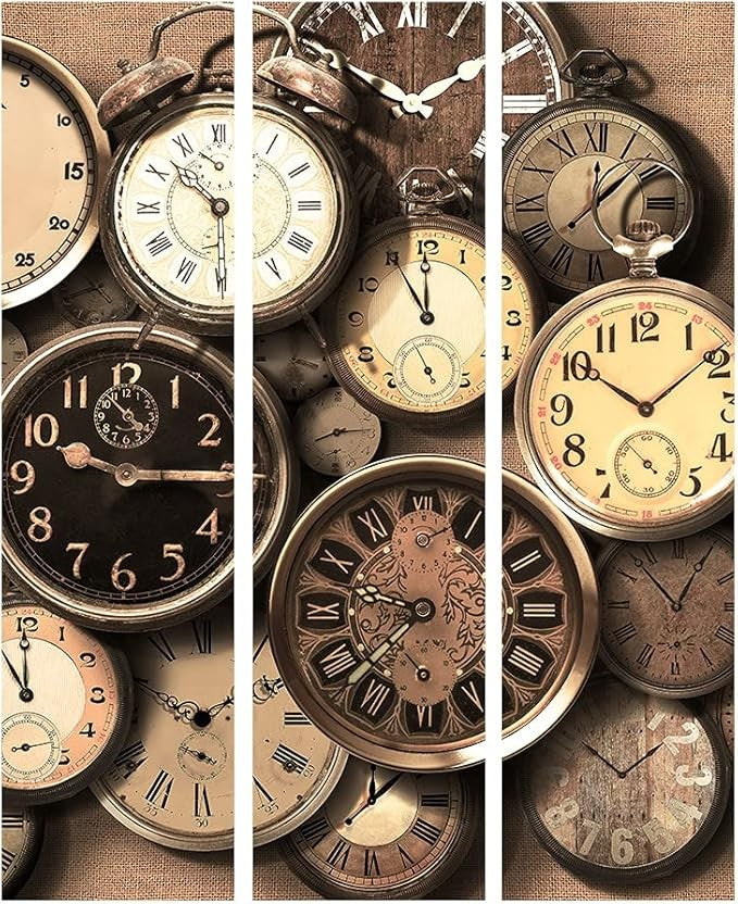 Retro Clocks Room Divider 3 Panel Folding Privacy Screen 135x172cm Vintage