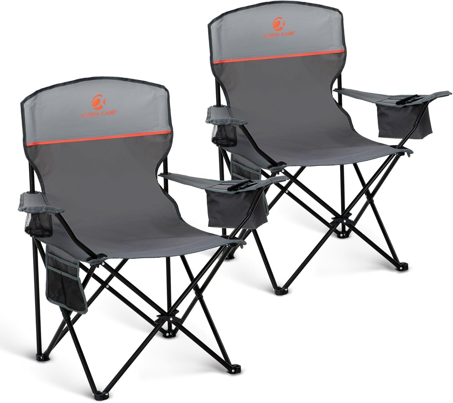Portable Folding Camping Chairs 2-Pack with Cooler Bag, Cup Holders, 100kg