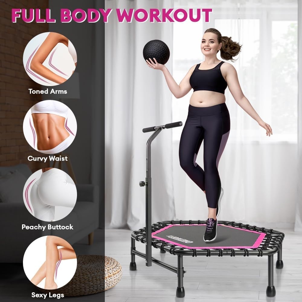 45in Silent Fitness Rebounder Adjustable Handle Indoor Bungee