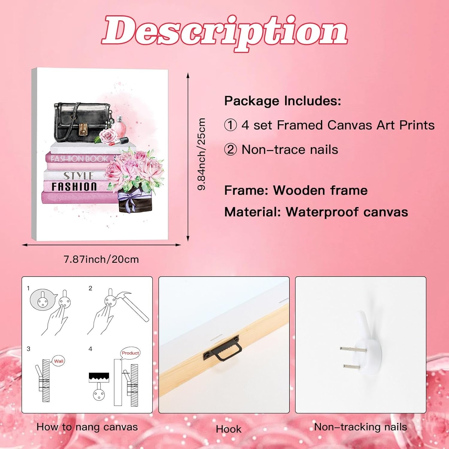Makeup Fashion Wall Art Set of 6 Framed Girls Bedroom 25x20cm