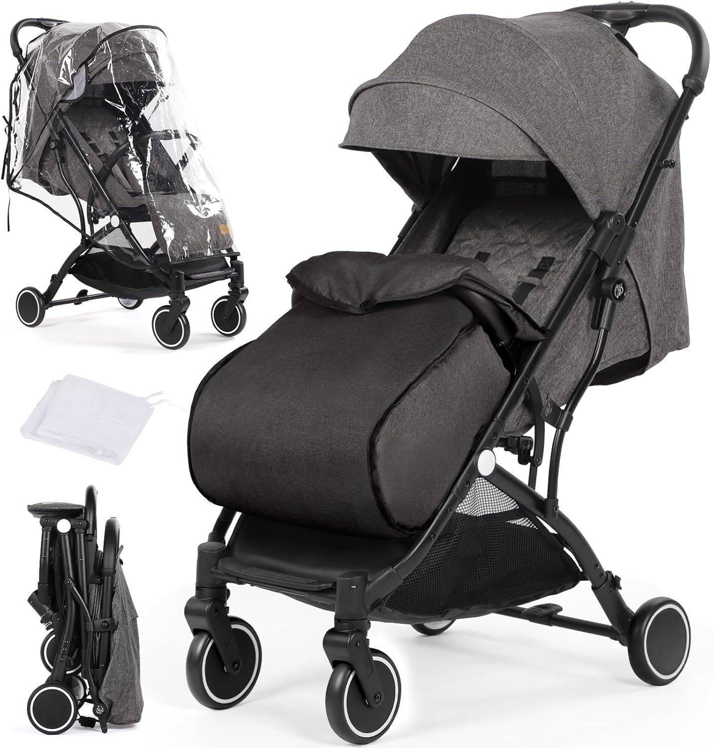 Lightweight Travel Pushchair Buggy One-Hand Fold Newborn–3Y 15kg Dark Grey