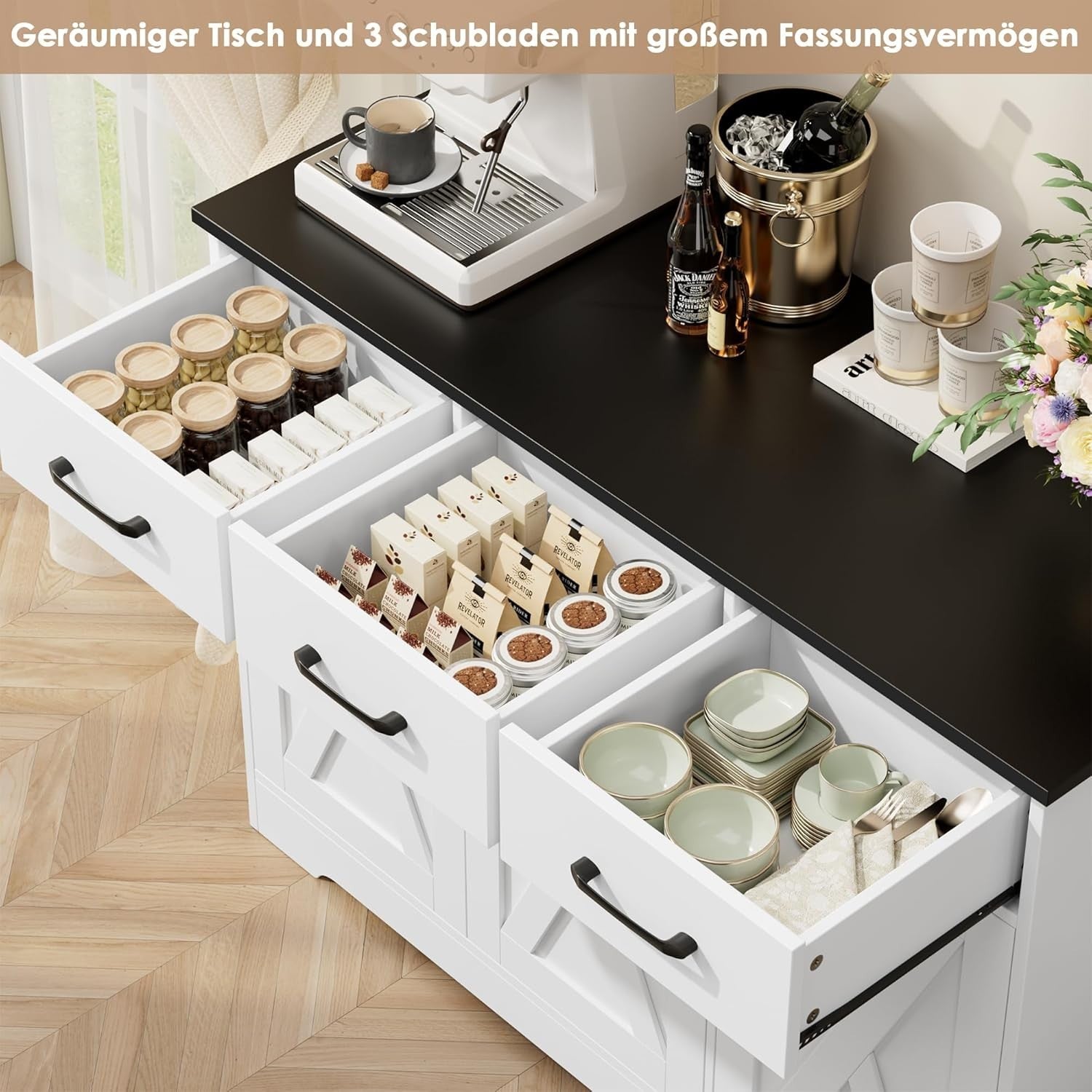 Modern Sideboard Cabinet with Drawers & Doors – Storage Unit 120cm Wide