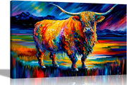 Large Highland Cow Canvas Wall Art Colourful Abstract Farm Animal Print 101x76cm