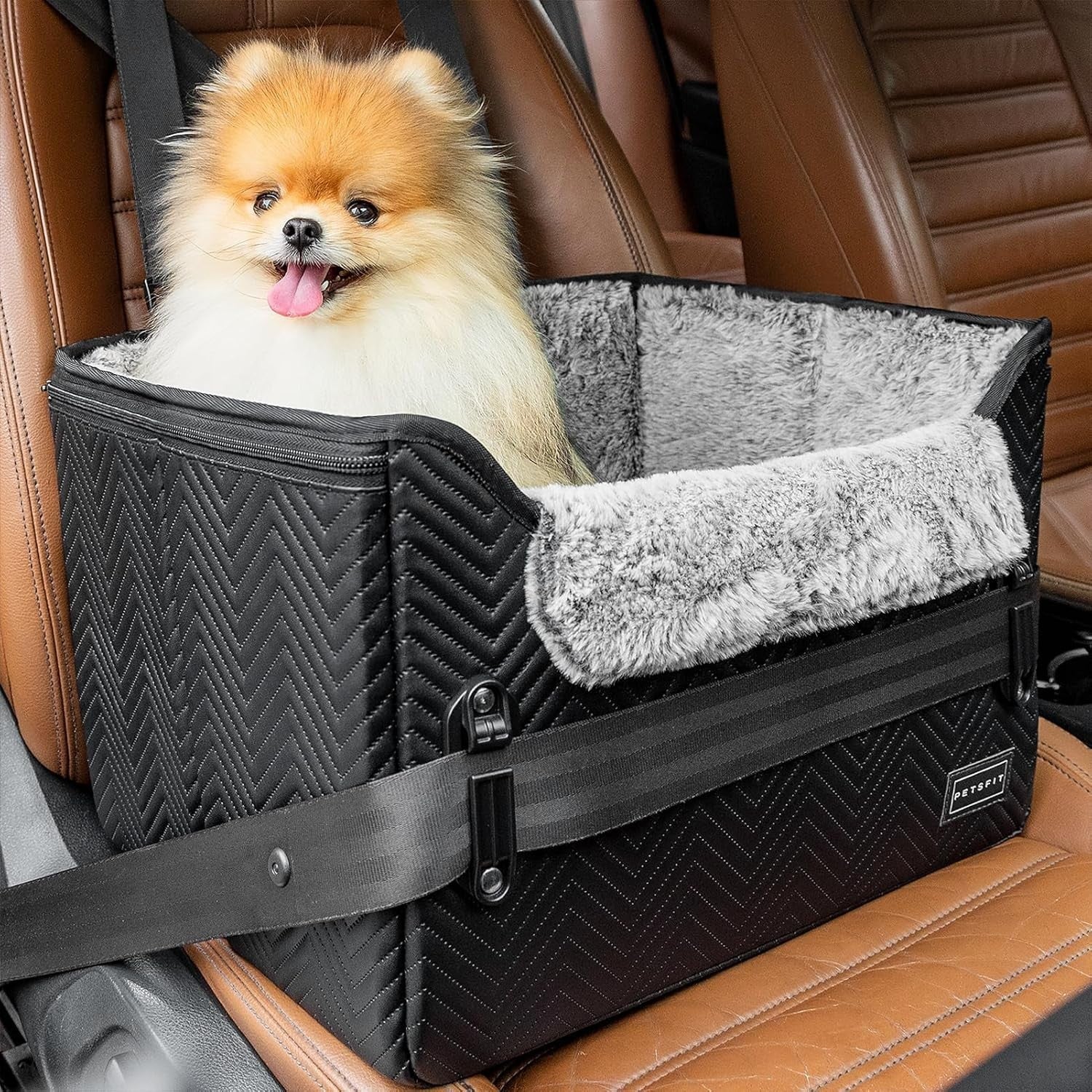 Small Dog Booster Car Seat Waterproof PU Leather Travel Bed Black