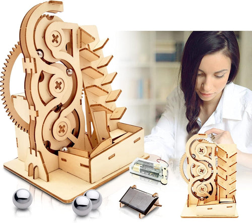 DIY Solar Marble Run Wooden Puzzle Kit – STEM Toy for Kids & Adults 14+