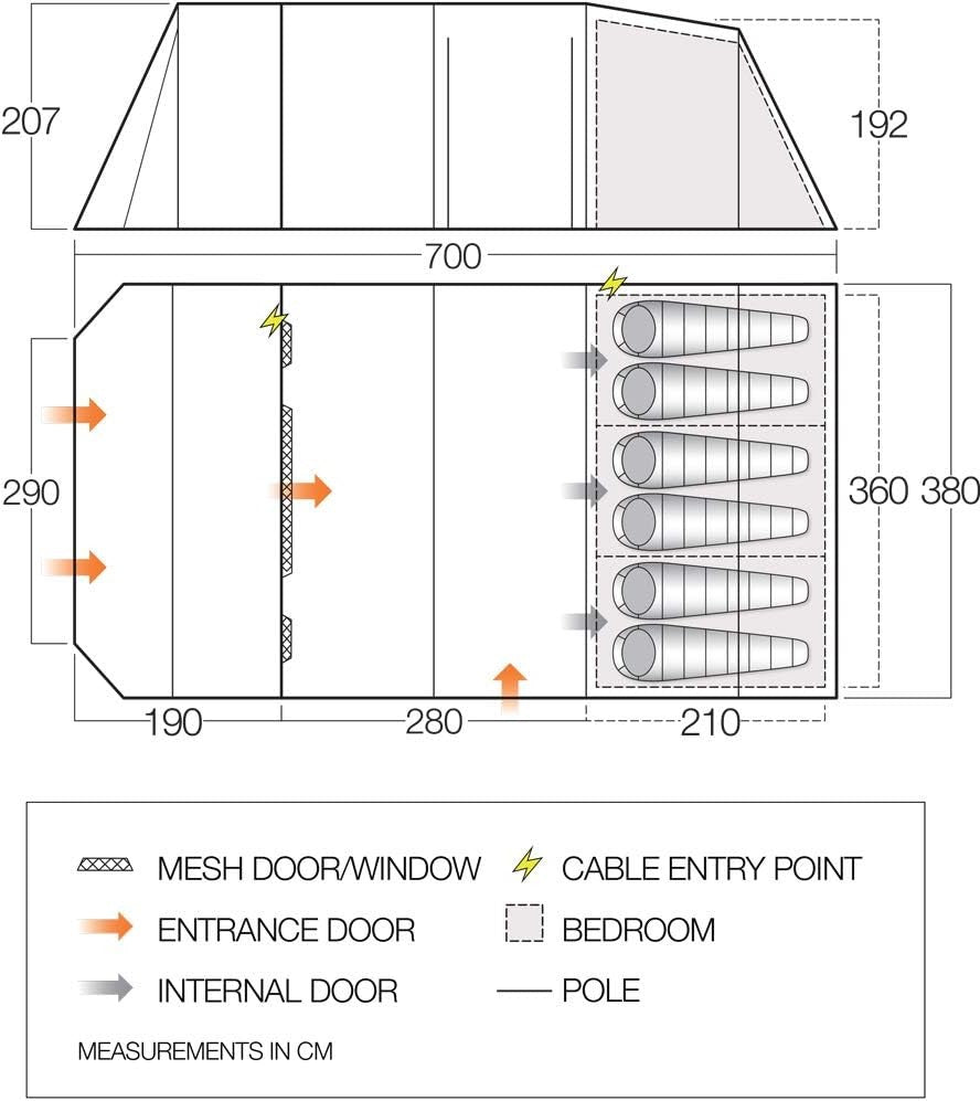 6 Man Family Tunnel Tent 3 Rooms Enclosed Porch 3000mm Waterproof