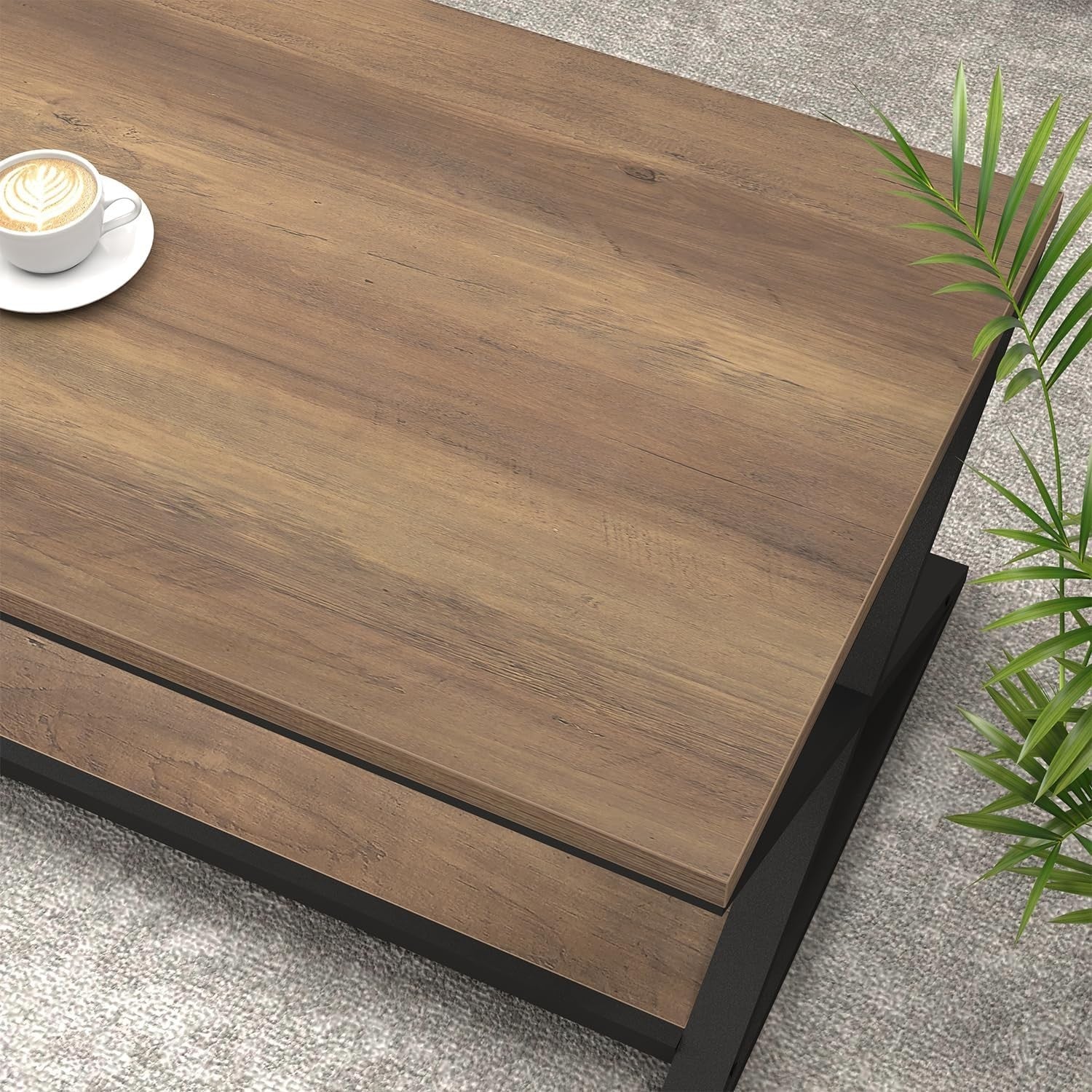 Rustic Industrial Coffee Table 47" with Storage Shelf, Metal Frame, Durable