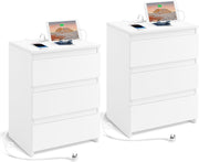Set of 2 Modern Bedside Tables with USB Charging Ports | 3 Drawer