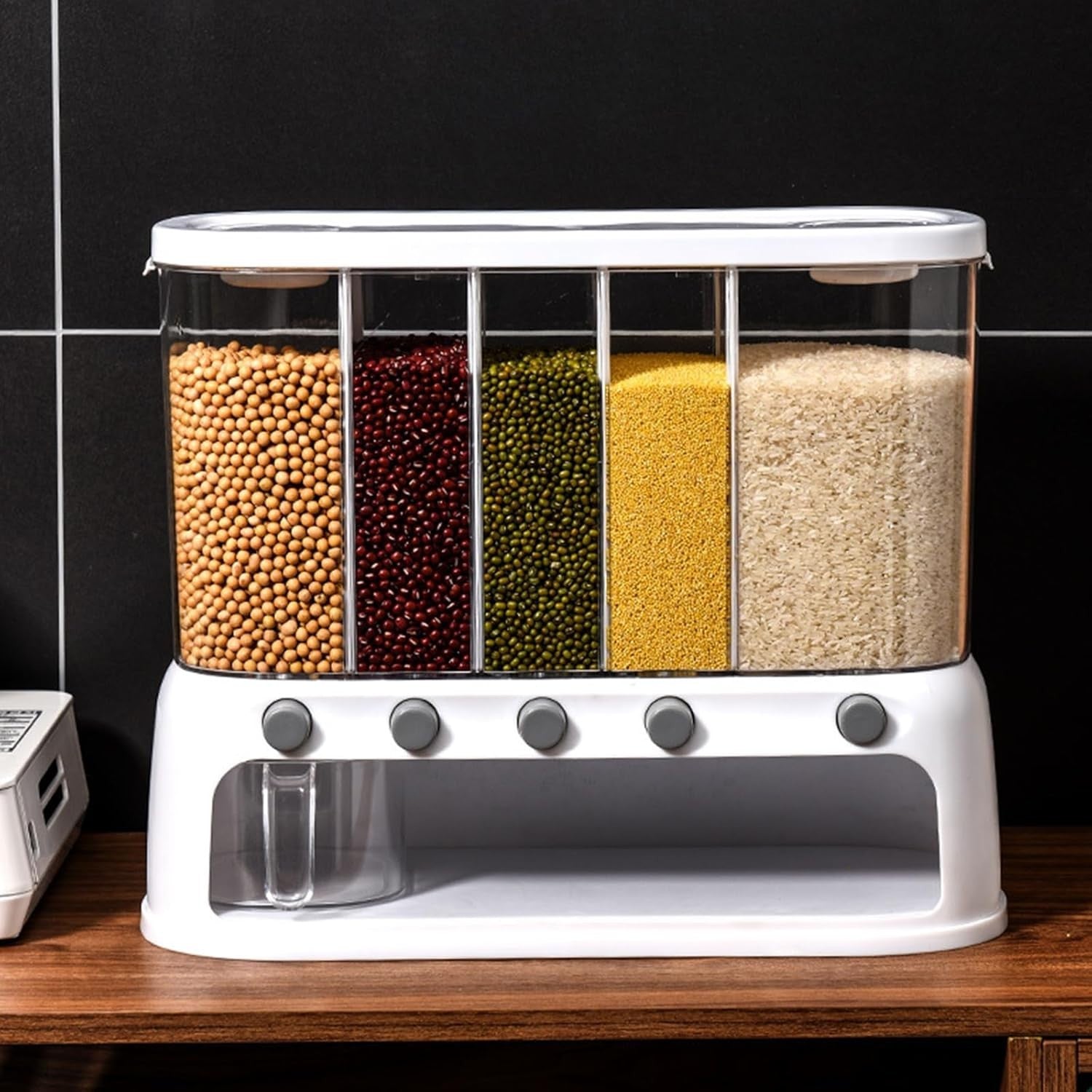 12L Wall Mounted Grain Dispenser 5 Grid Rice Cereal Storage Container