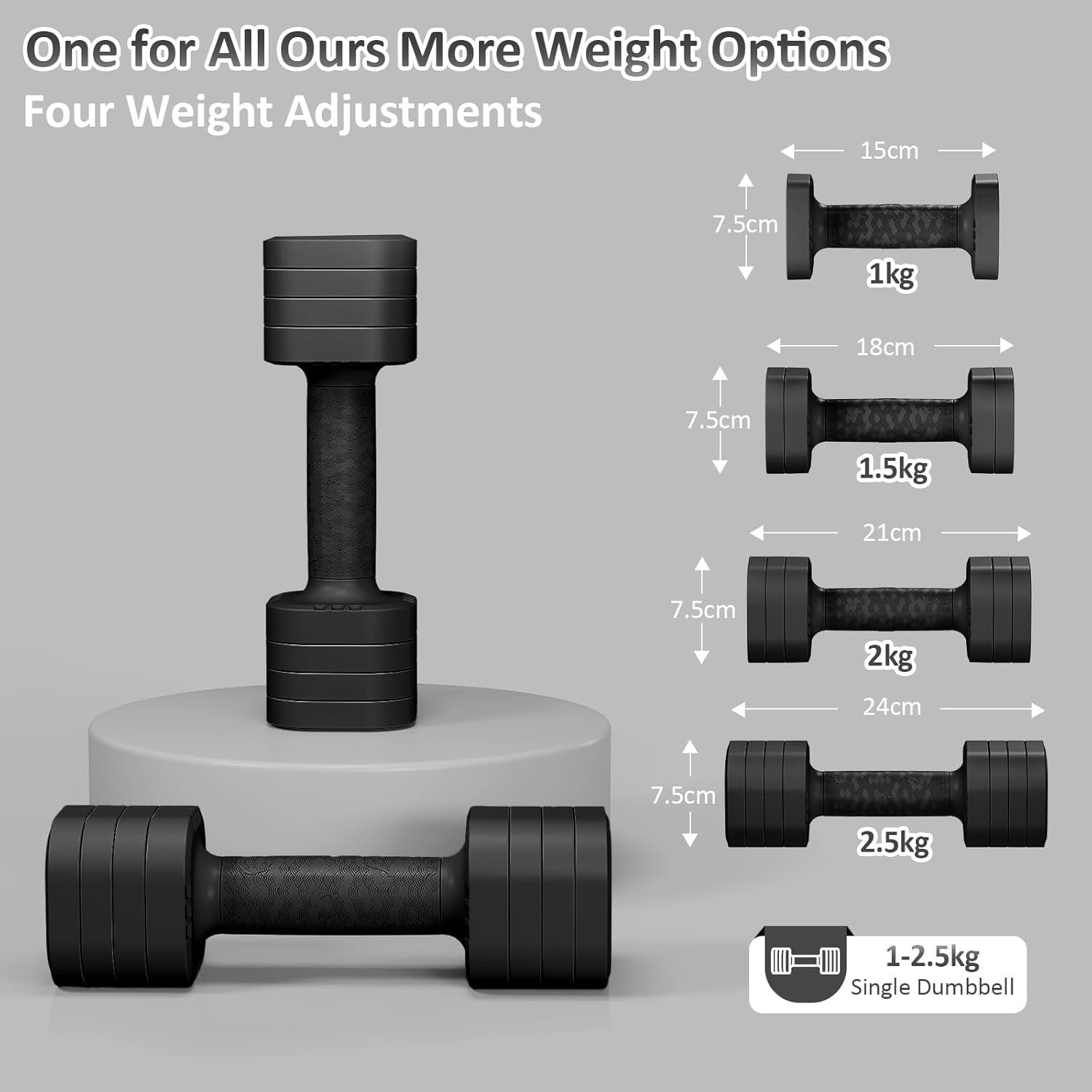 2.5kg Adjustable Dumbbells Pair 4-in-1 Non Slip Hand Weights Band
